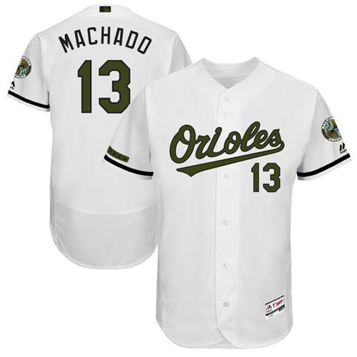 Orioles #13 Manny Machado White Flexbase Authentic Collection Memorial Day Stitched MLB Jersey - Click Image to Close